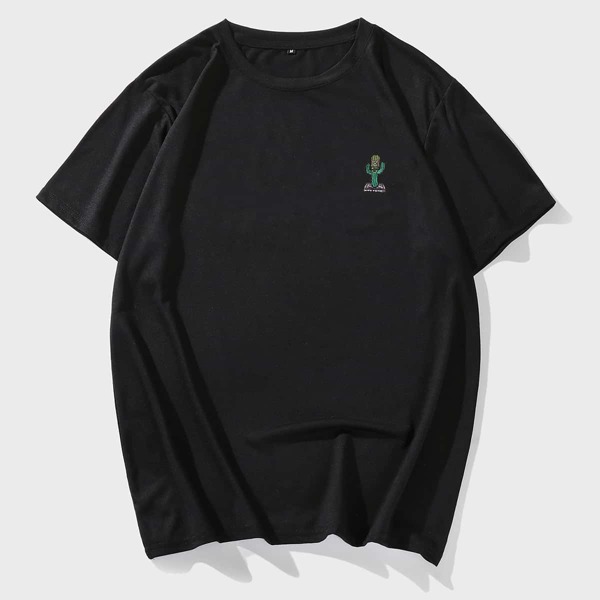 

Men Cactus Embroidery Short Sleeve Tee, Black