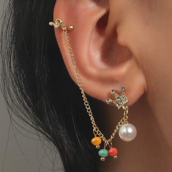 

1pc Bead Decor Earring, Multicolor