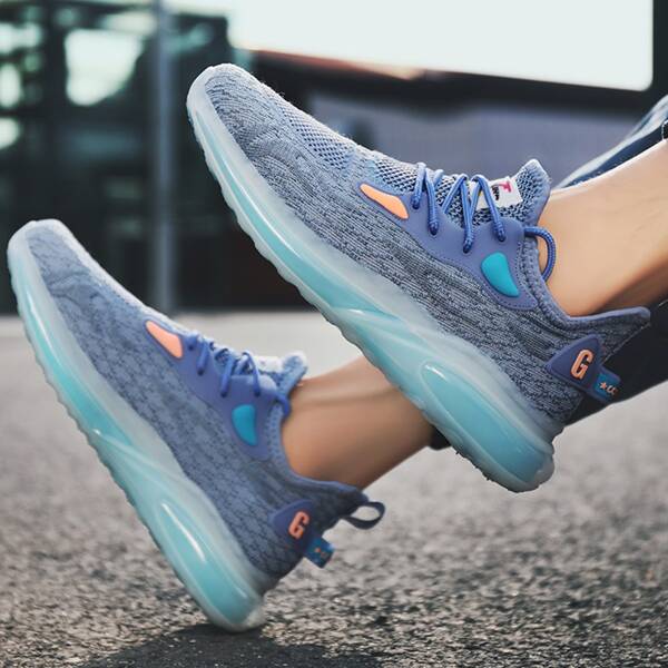 

Men Lace Up Decor Running Shoes, Blue