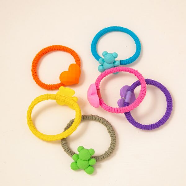 

6pcs Bear & Heart Decor Hair Tie, Multicolor