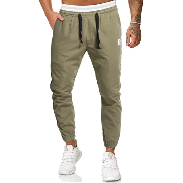 

Men Letter Patched Drawstring Waist Pants, Army green