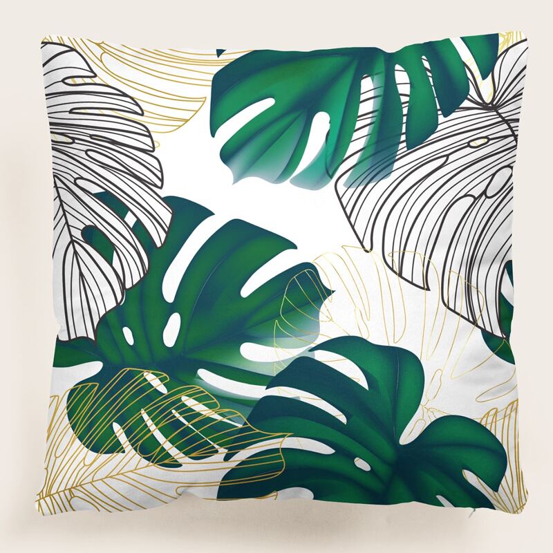 

Leaf Print Cushion Cover Without Filler, Green