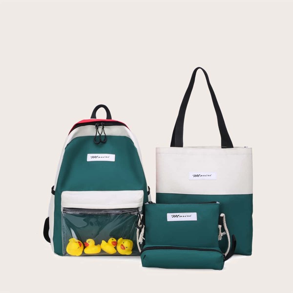 

4pcs Color Block Backpack Set, Green