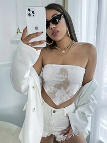 SHEIN Allurite 紮染手帕下擺結飾露背抹胸上衣 - 彩色 - 查看 4