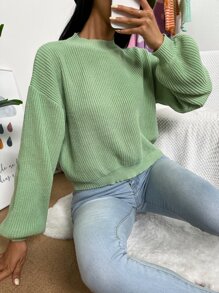 SHEIN Unity Solid Drop Shoulder Knitted Jumper - Green - View 2