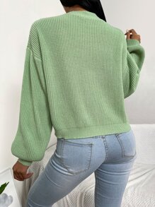SHEIN Unity Solid Drop Shoulder Knitted Jumper - Green - View 4