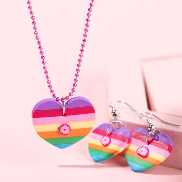 

3pcs Girls Heart Decor Jewelry Set, Multicolor