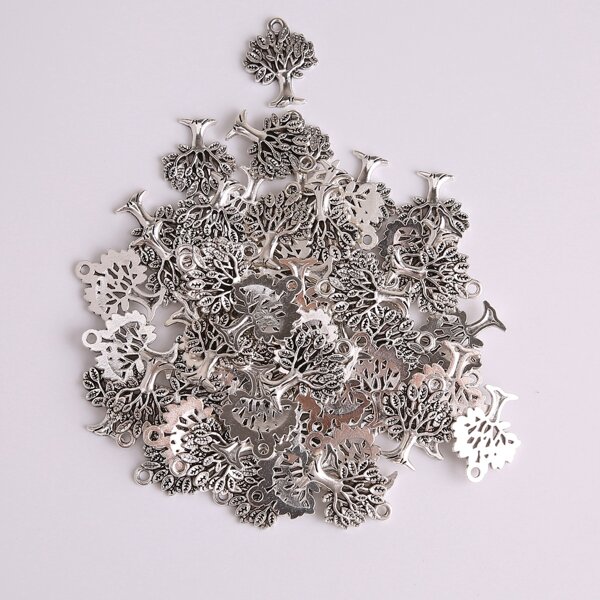 

60pcs Tree Shaped DIY Jewelry Pendant, Silver