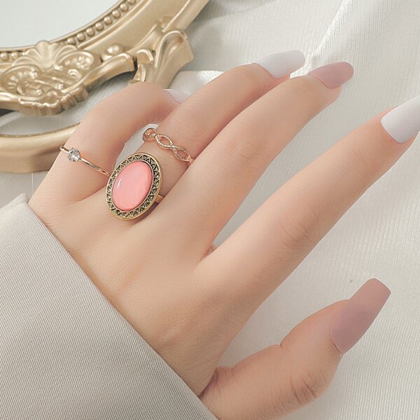 

3pcs Gemstone Decor Ring, Multicolor
