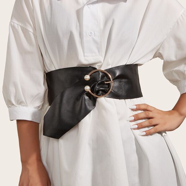 

Ремень с искусственным жемчугом из искусственной кожи, Чёрный