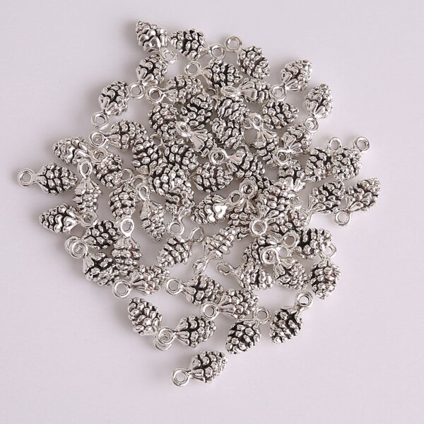 

60pcs Pine Cones DIY Jewelry Pendant, Silver