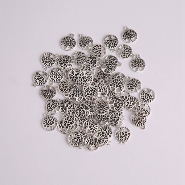 

60pcs Round DIY Jewelry Pendant, Silver