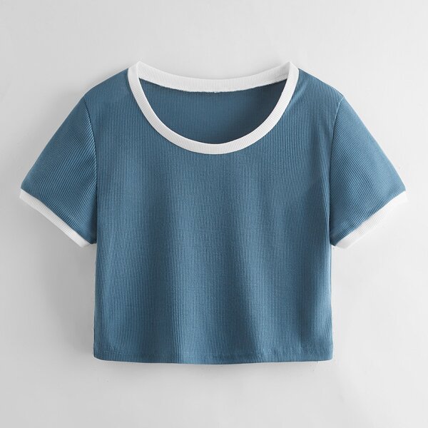 

Contrast Binding Crop Tee, Dusty blue