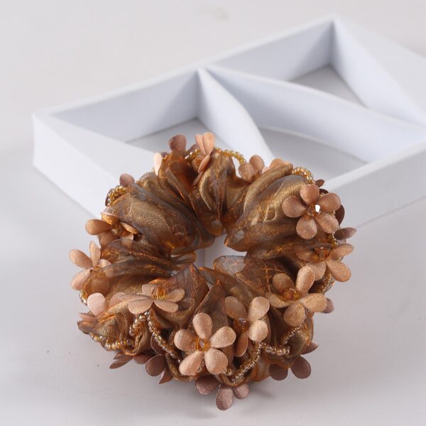 

Flower Decor Scrunchie, Brown