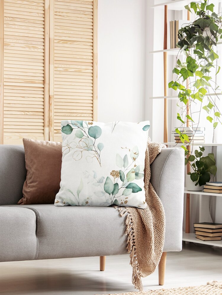 Funda de cojín con estampado de hoja sin relleno - Multicolor - Añade 4