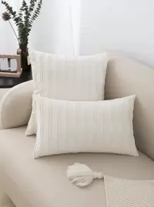 1入組素色針襇靠墊套不附帶墊芯 - 米色 - 查看 1
