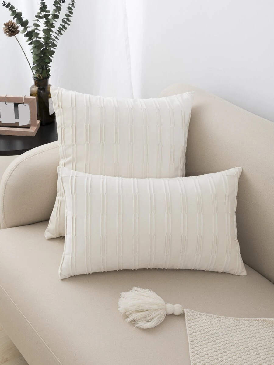1入組素色針襇靠墊套不附帶墊芯 - 米色 - 查看 1