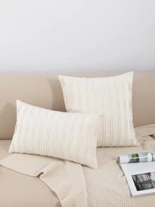 1入組素色針襇靠墊套不附帶墊芯 - 米色 - 查看 4