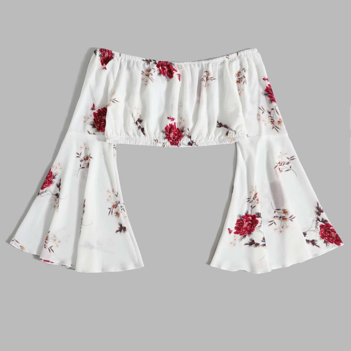 

Off The Shoulder Floral Graphic Blouse, White