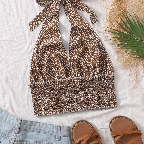 

Leopard Shirred Halter Top, Multicolor