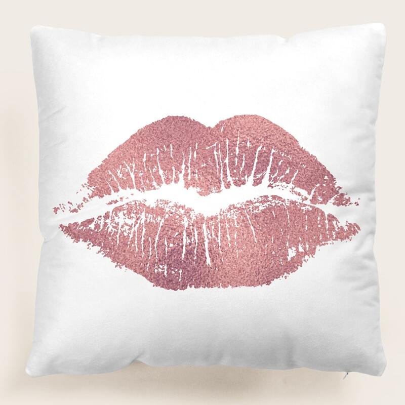 

Lip Print Cushion Cover Without Filler, Pink