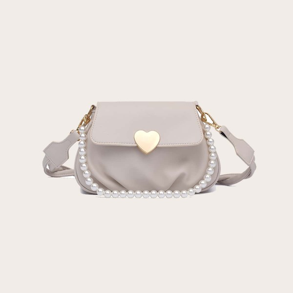 

Faux Pearl Decor Ruched Crossbody Bag, White