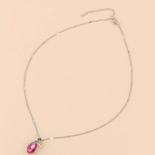 

Water-drop Rhinestone Pendant Necklace, Pink
