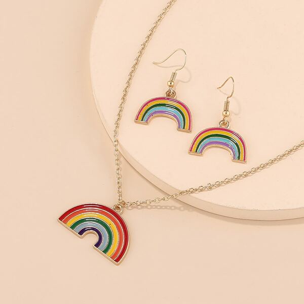 

3pcs Rainbow Pendant Jewelry Set, Multicolor