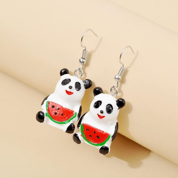 

Cartoon Panda Design Earrings, Multicolor