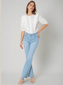 SHEIN Blusa schiffy ribete con fruncido - Blanco - Ver 6