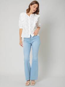 SHEIN Blusa schiffy ribete con fruncido - Blanco - Ver 7