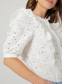 SHEIN Blusa schiffy ribete con fruncido - Blanco - Ver 9