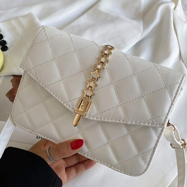 

Star Decor Quilted Crossbody Bag, White