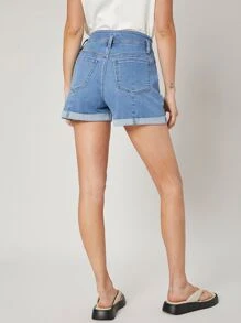 SHEIN Quần short Denim Chải Eo - Rửa trung bình - Xem 2