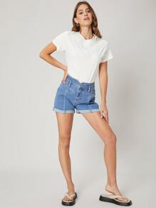 SHEIN Quần short Denim Chải Eo - Rửa trung bình - Xem 4
