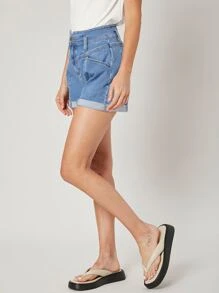 SHEIN Quần short Denim Chải Eo - Rửa trung bình - Xem 7