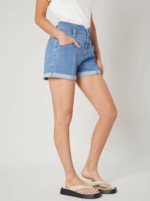 SHEIN Quần short Denim Chải Eo - Rửa trung bình - Xem 8