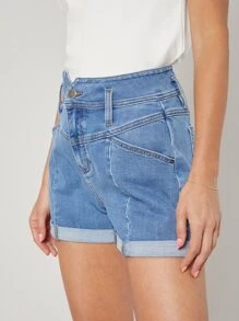 SHEIN Quần short Denim Chải Eo - Rửa trung bình - Xem 9