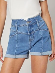 SHEIN Quần short Denim Chải Eo - Rửa trung bình - Xem 10