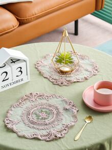 1入組花朵刺繡蕾絲餐墊 - 粉色 - 查看 2