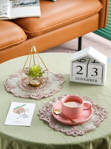 1入組花朵刺繡蕾絲餐墊 - 粉色 - 查看 3