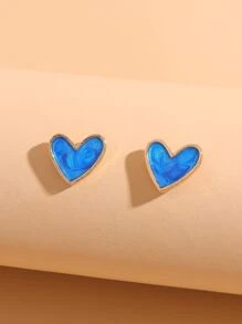 Heart Shaped Stud Earrings Valentines,Mom,Mother,Mother's Day,Gift - Blue - View 2