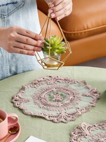 1入組花朵刺繡蕾絲餐墊 - 粉色 - 查看 4