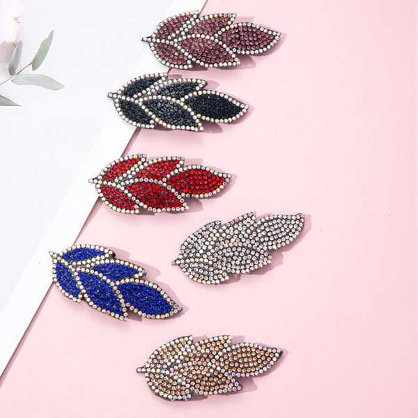 

6pcs Rhinestone Leaf Decor Hair Clip, Multicolor