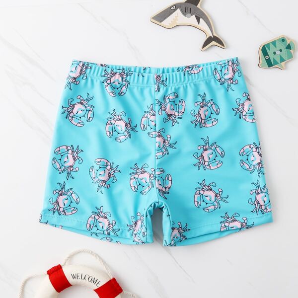 

Boys Cartoon Crab Print Swim Shorts, Multicolor