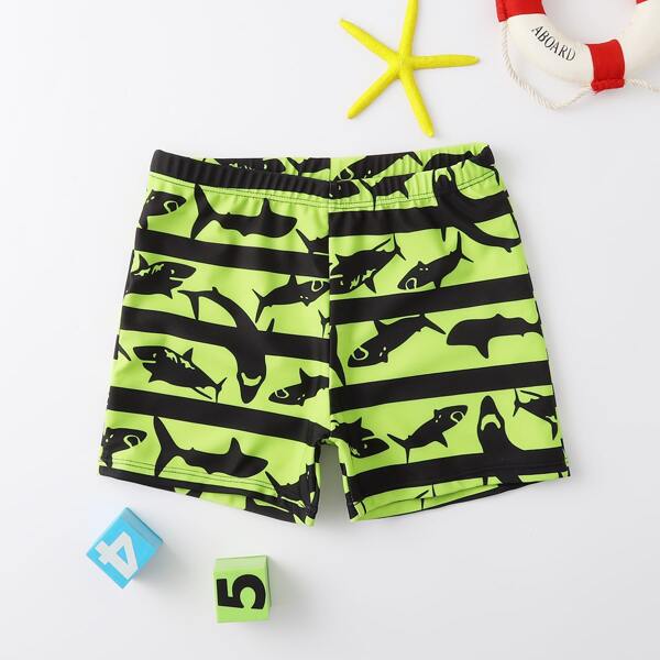 

Boys Cartoon Shark Print Swim Shorts, Multicolor