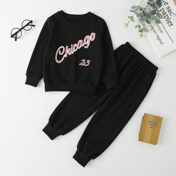 

Toddler Boys Letter Graphic Sweatshirt With Joggers, Black