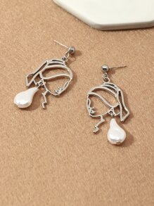 Hoa tai thiết kế nhân vật trang trí ngọc trai nhân tạo - Bạc - Xem 2