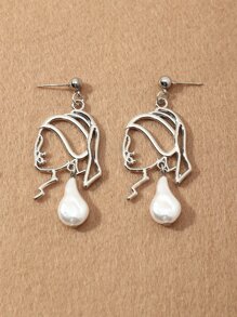 Hoa tai thiết kế nhân vật trang trí ngọc trai nhân tạo - Bạc - Xem 3