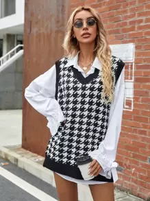Chiquease Houndstooth Sweater Vest Without Blouse - Black and White - View 3